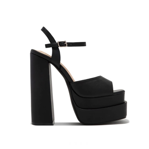Black Double Platform Block High Heels - Picture 5 of 8